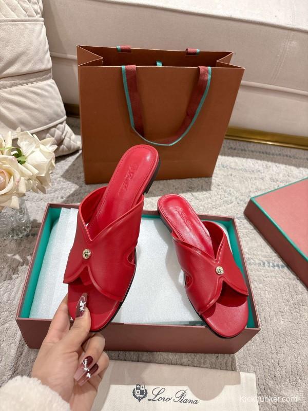 2025 Slippers LP Red Leather Slippers LY00270