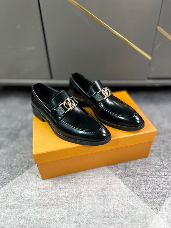 2024 Men Louis Vuitton Black Leather Dress Shoes MJ00290