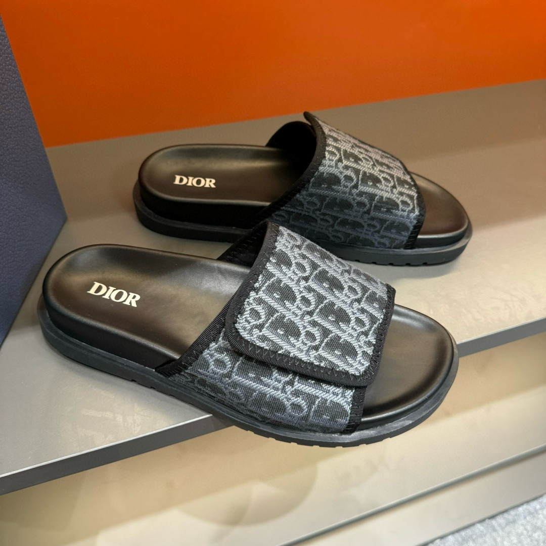 2024 Slippers Dior Black Fabric Slippers MJ00180