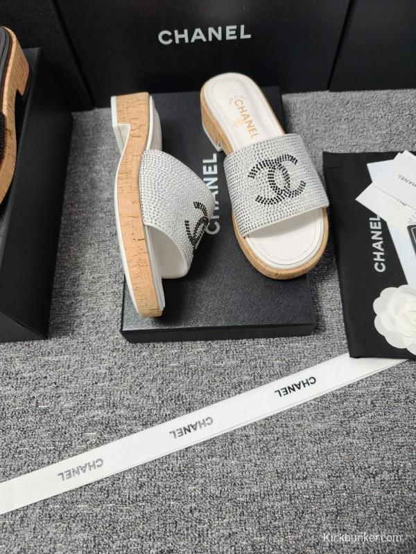 2025 CHANEL Silver Crystal Leather Slippers