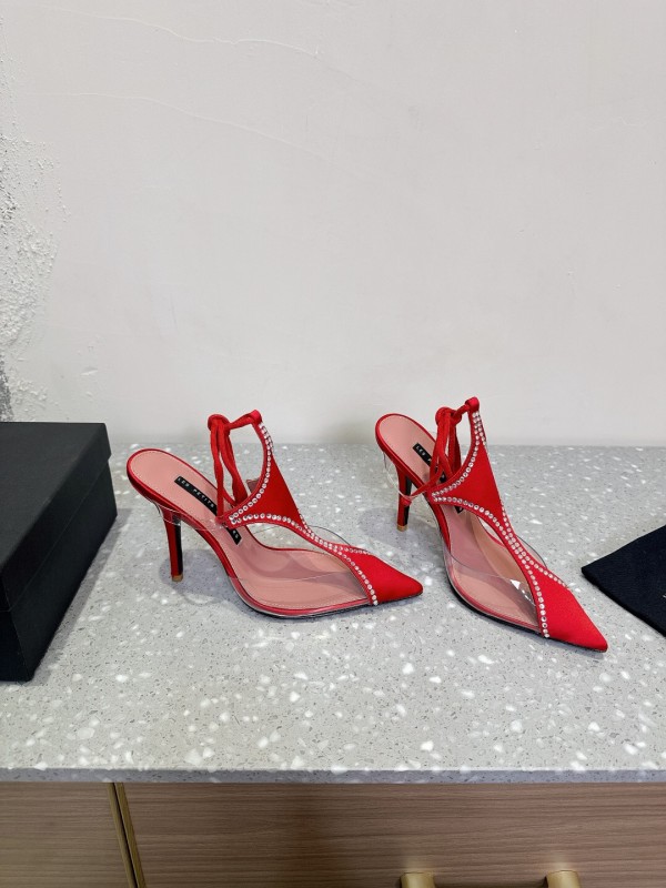 2025 Women Les Petits Joueurs Red Satin Leather High Heels KFY00290