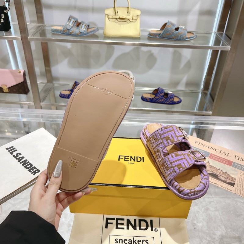 2025 Slippers Fendi Purple Canvas Slippers KFY00250