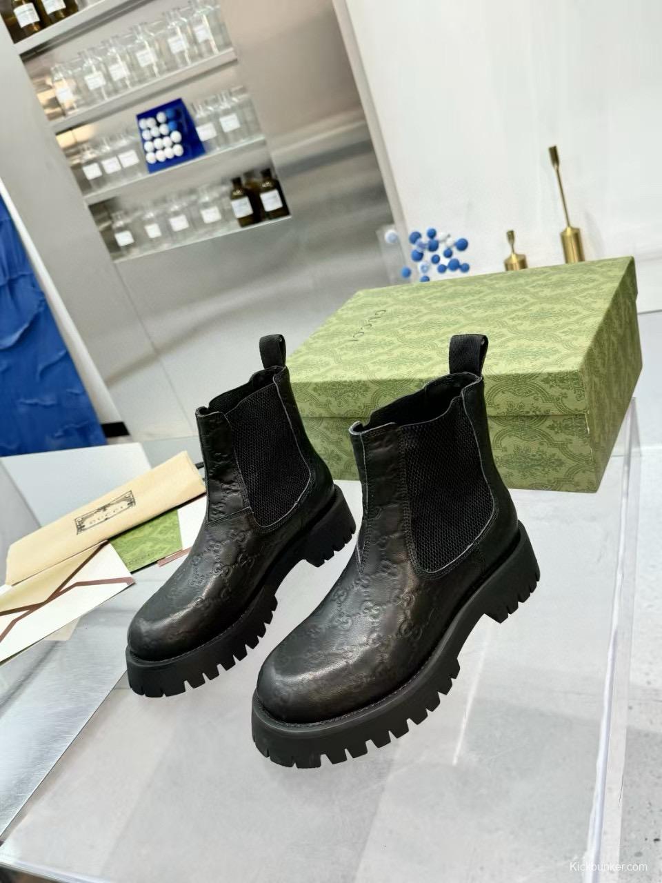 2024 Women Gucci Black Leather Ankle Boots MJ00340