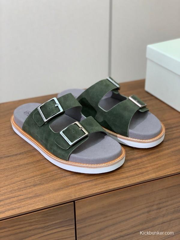 2025 Unisex Brunello Cucinelli Green Suede Leather Slippers KFY00250