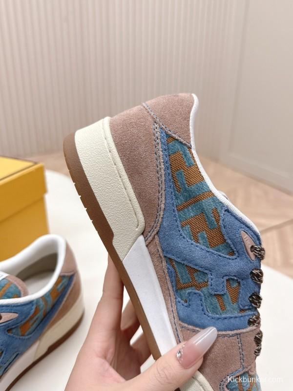 2025 Unisex Fendi Blue Coffee Leather Plimsolls FF Logo LY00360(F)/LY00370(M)