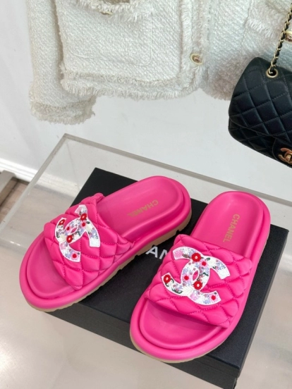2025 Slippers Chanel Pink Silk Slippers