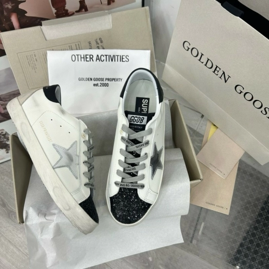 2025 Women GGDB White Black Glitter Leather Sneakers