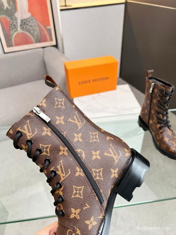 2024 Women Louis Vuitton Brown Leather Ankle Boots MJ00320