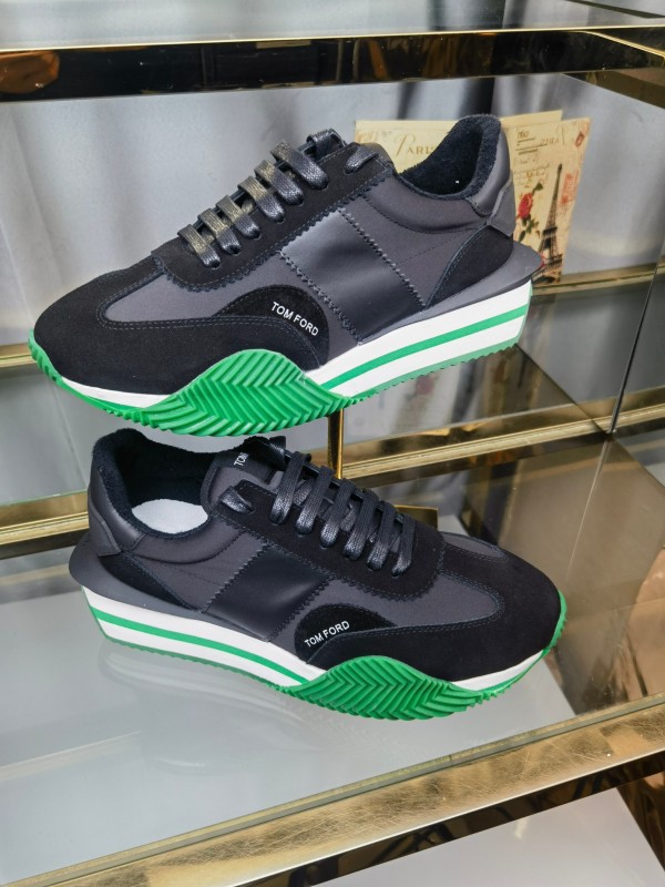 2025 Unisex TOM FORD Black Green Leather Suede Sneakers LY00360(F)/LY00370(M)