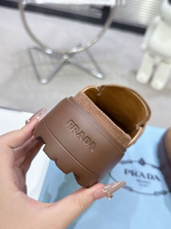 2025 Women Prada Brown Suede Loafers
