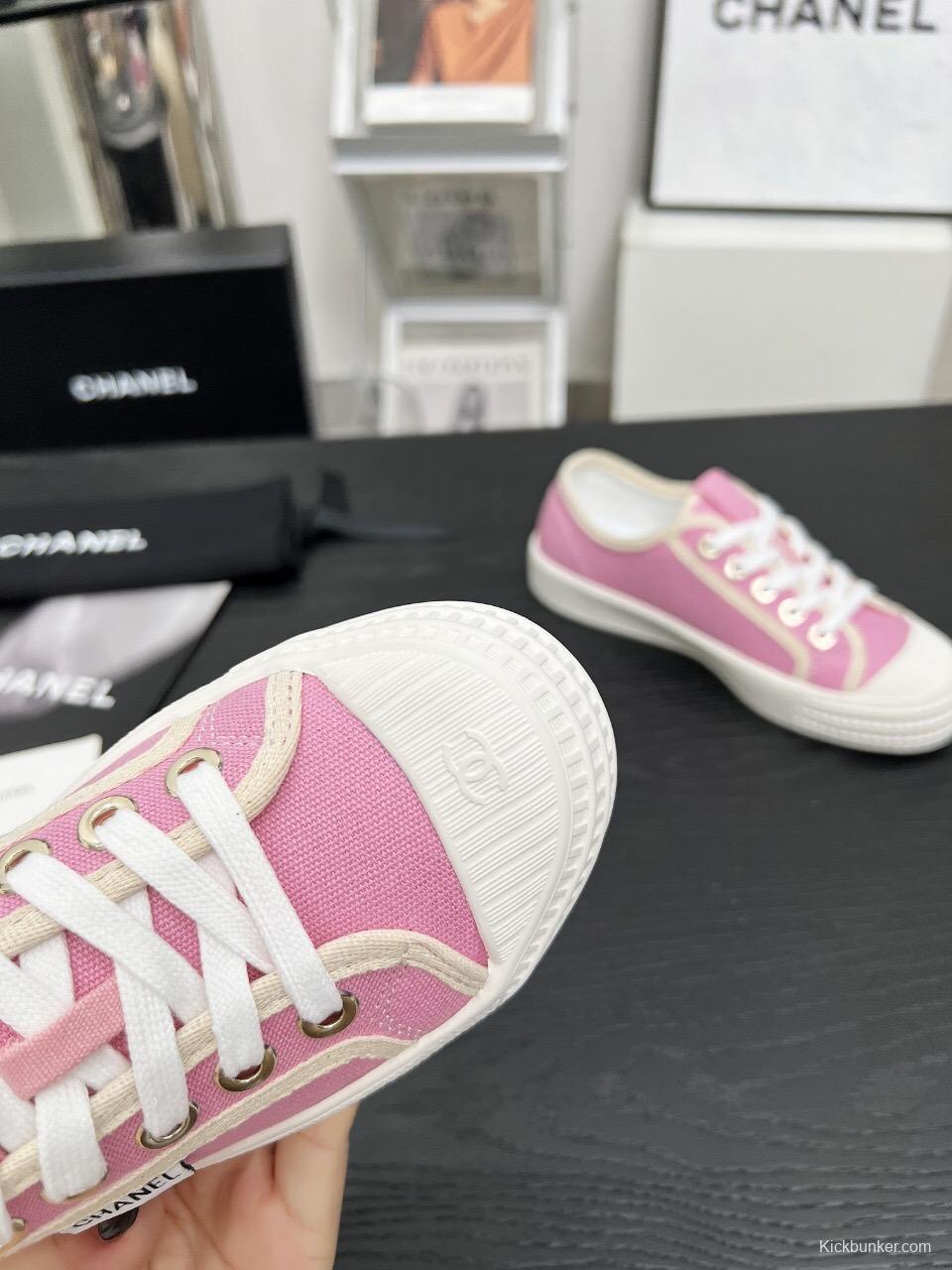 2025 Women Chanel Pink Canvas Sneakers