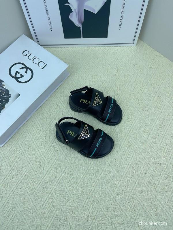 2025 Kids PRADA Black White Leather Sandal