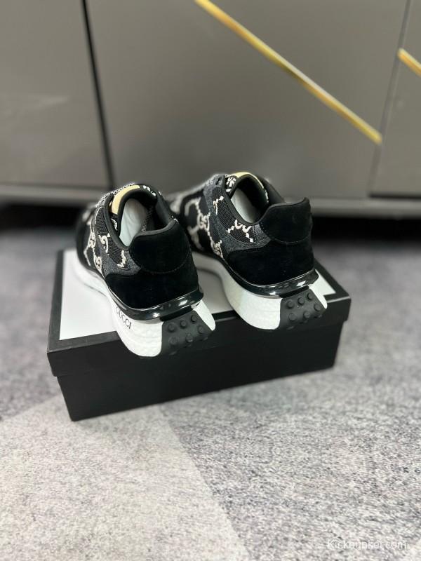 2024 Men Gucci black white fabric suede sneakers MJ00260