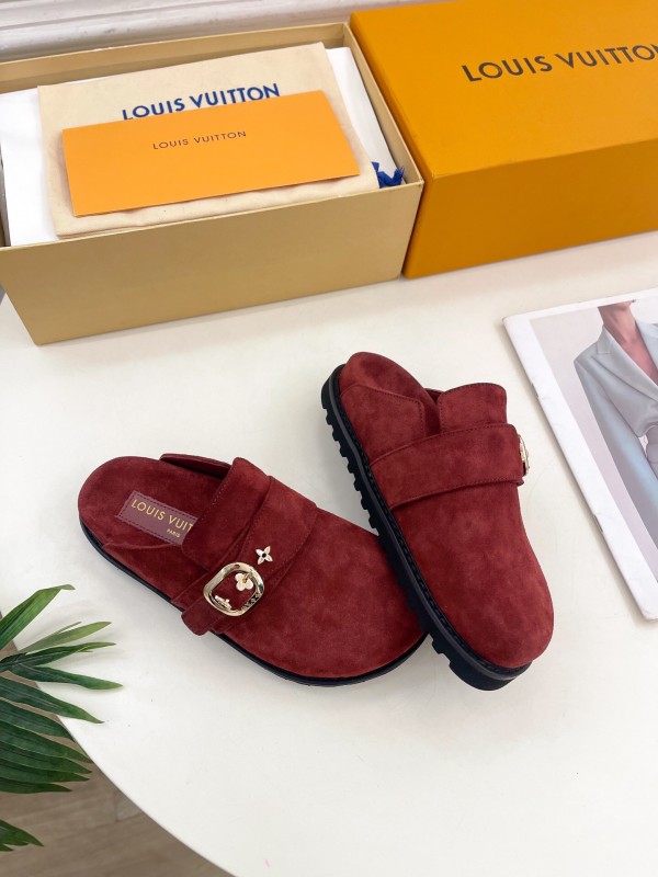 2025 Women Louis Vuitton Burgundy Suede Mule COSY COMFORT KFY00300(F)