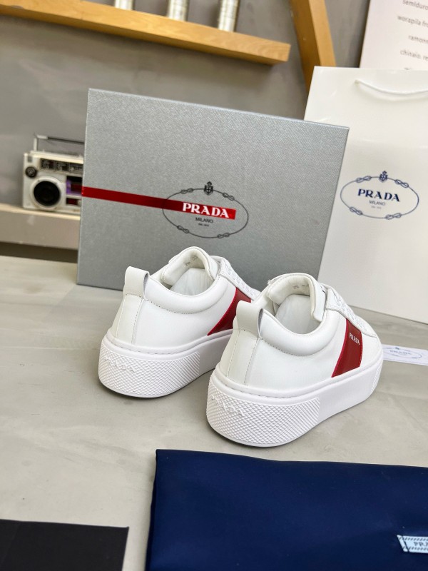 2024 Women Prada White Red Leather Sneakers MJ00310