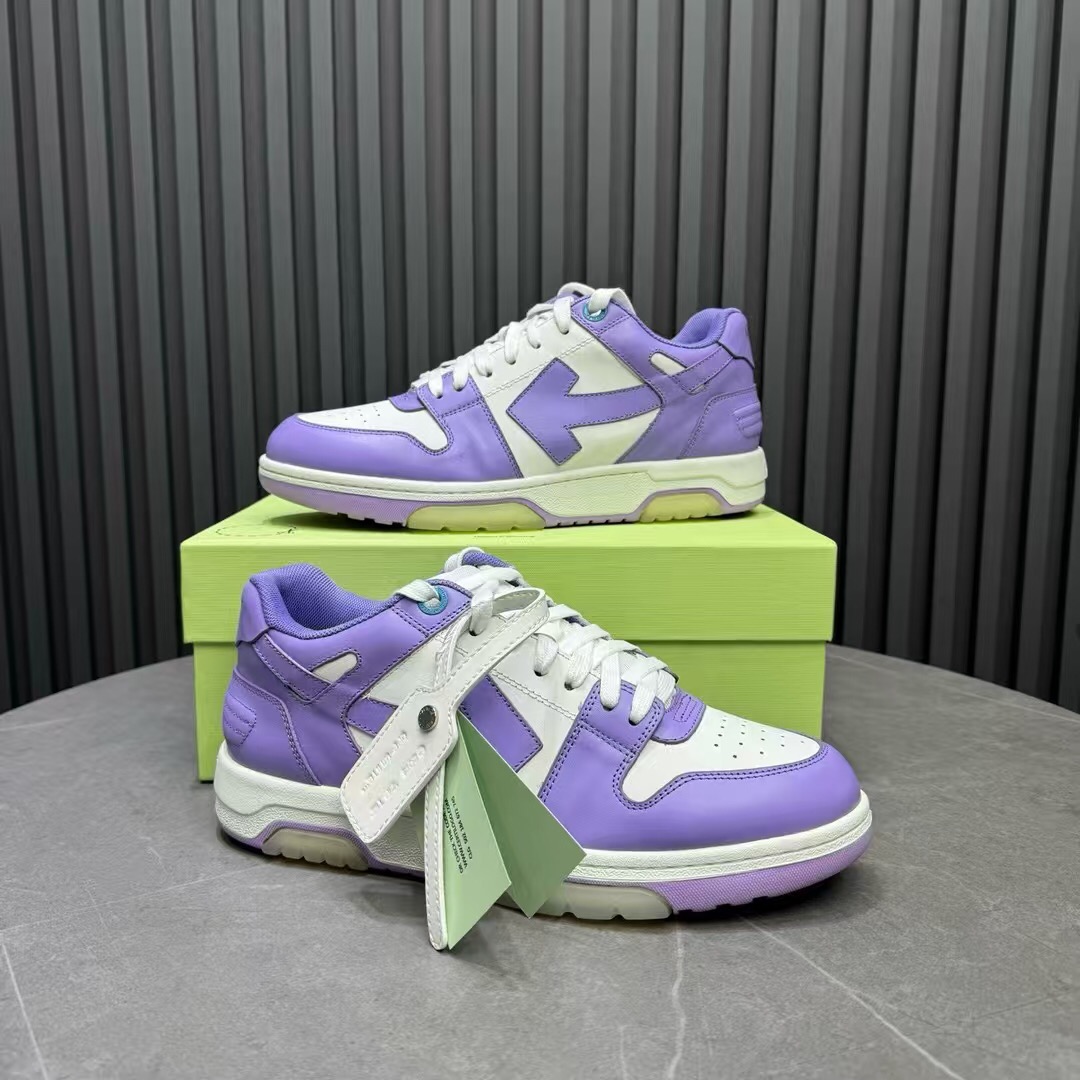2025 Unisex Off-White Purple White Leather Sneakers KFY00320