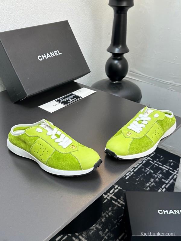2025 Women CHANEL Green Suede Casual Sneakers Handmade For LY00360(F)