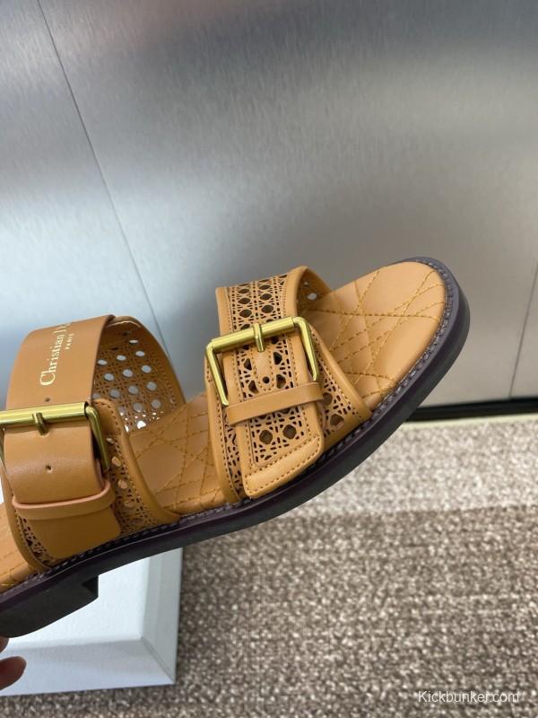 2025 Women Dior Brown Leather Slip-on Sandals