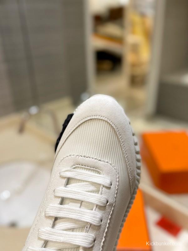 2024 Unisex Hermès White Orange Black Imported Glossy Lambskin Rain Velvet Casual Sneakers MJ00320