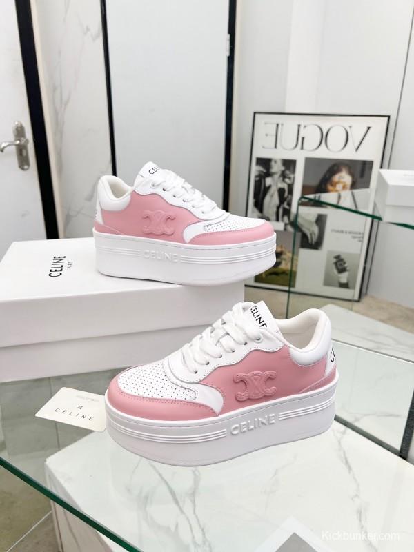 2025 Women CELINE White Pink Leather Sneakers