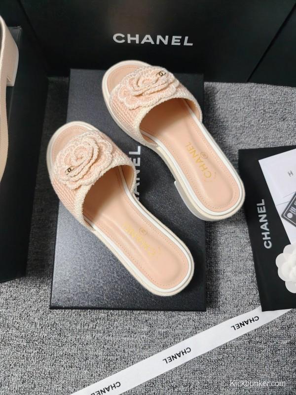2025 Women Chanel Beige Fabric Slippers CC Logo LY00000