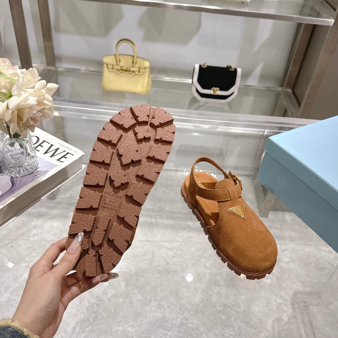 2025 Women Prada Brown Suede Sandals LY00270