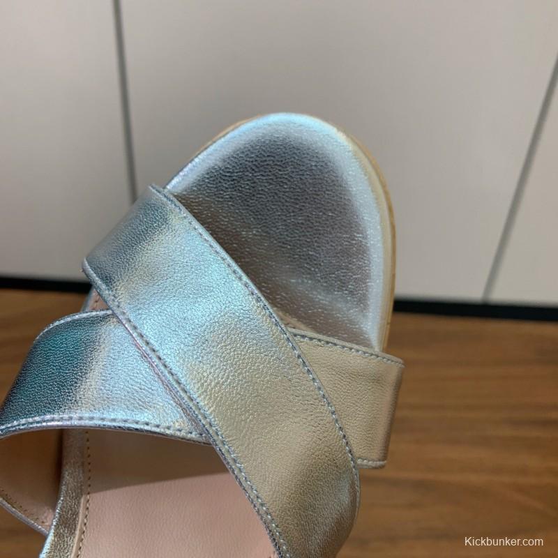 2025 Women Gianvito Rossi Silver Leather Platform Sandals