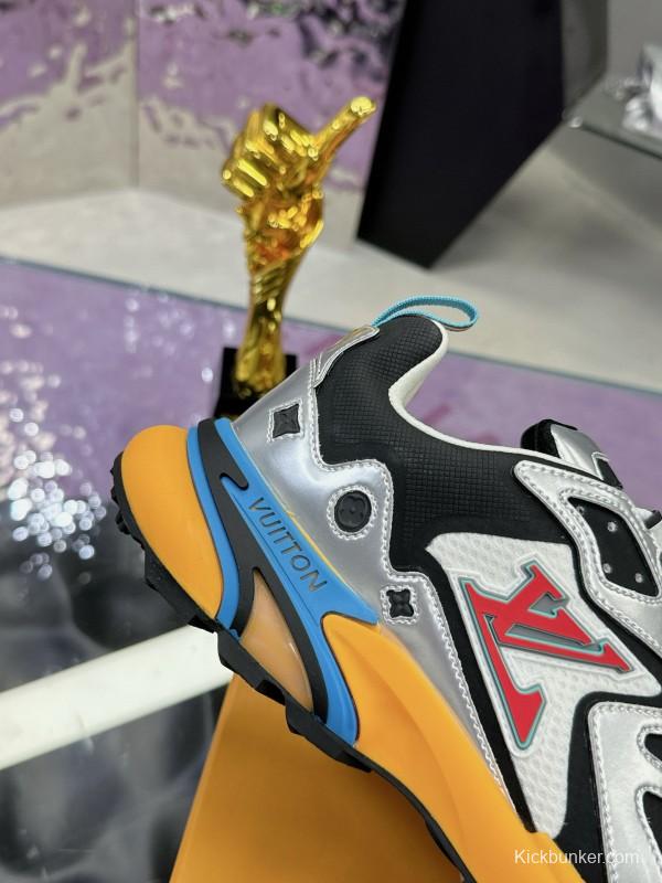 2025 Men Louis Vuitton White Black Blue Leather Mesh Sneakers MJ00420