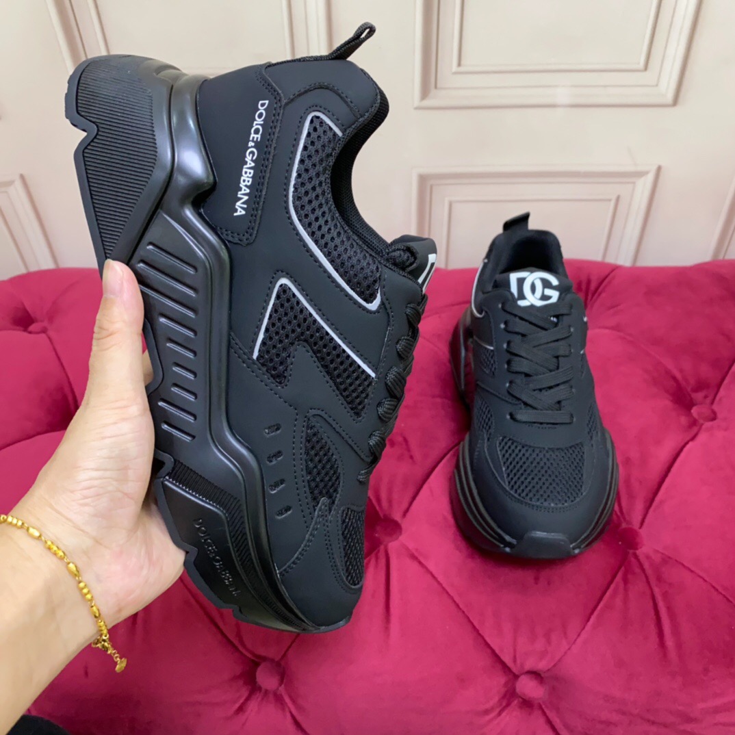 2025 Unisex Dolce Gabbana Black Mesh Leather Sneakers LY00330(F)/LY00340(M)