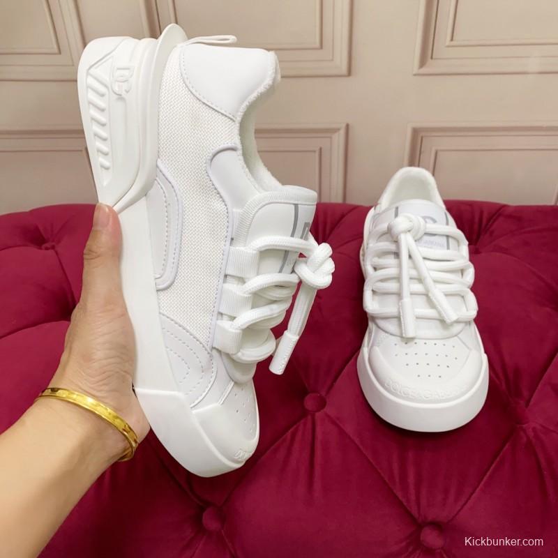 2025 Unisex Dolce & Gabbana White Leather Mesh Sneakers