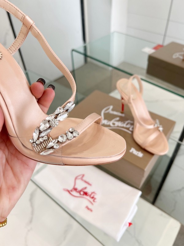 2025 Women ChristianLouboutin Champagne Silk High Heel Crystal LY00300