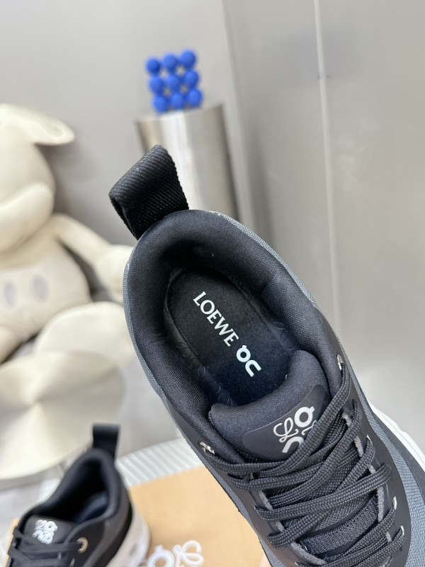 2025 Unisex Loewe Black Grey Leather Mesh Sneakers