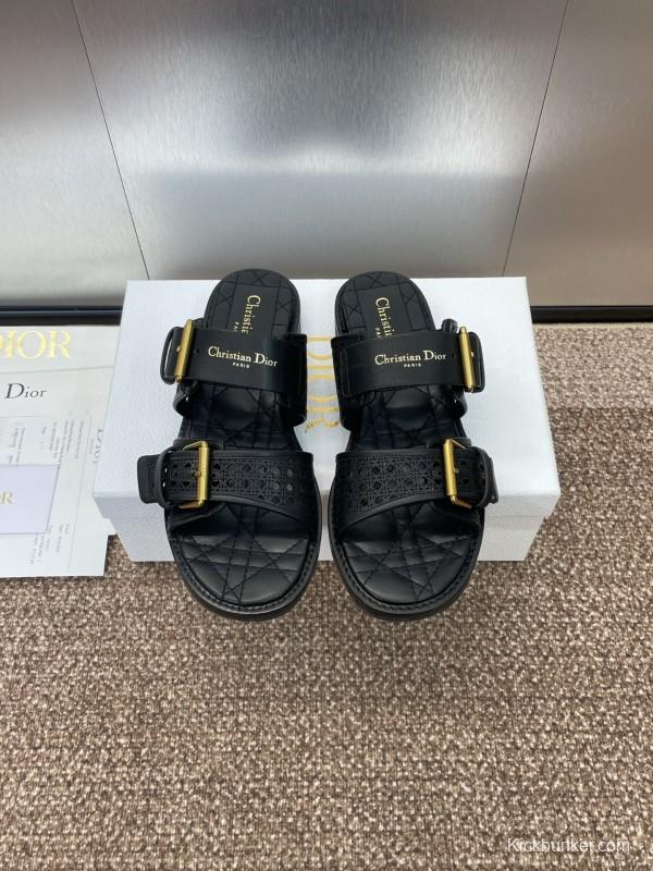 2025 Women Dior Black Leather Sandals Buckle LY00300