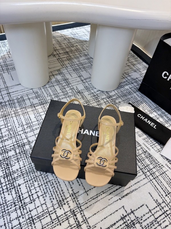 2025 Women Chanel Beige Leather Sandals LY00270