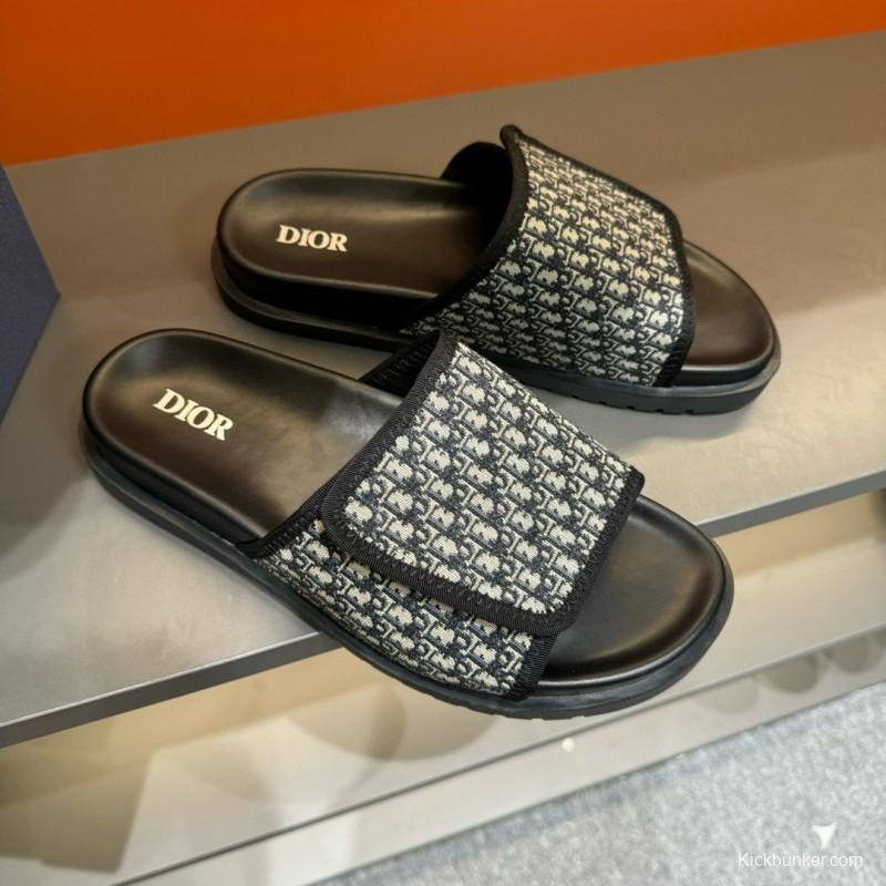 2024 Dior Black Grey Fabric Slippers MJ00180