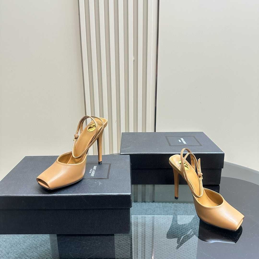 2025 Women Yves Saint Laurent Beige Calfskin Slingback Pumps