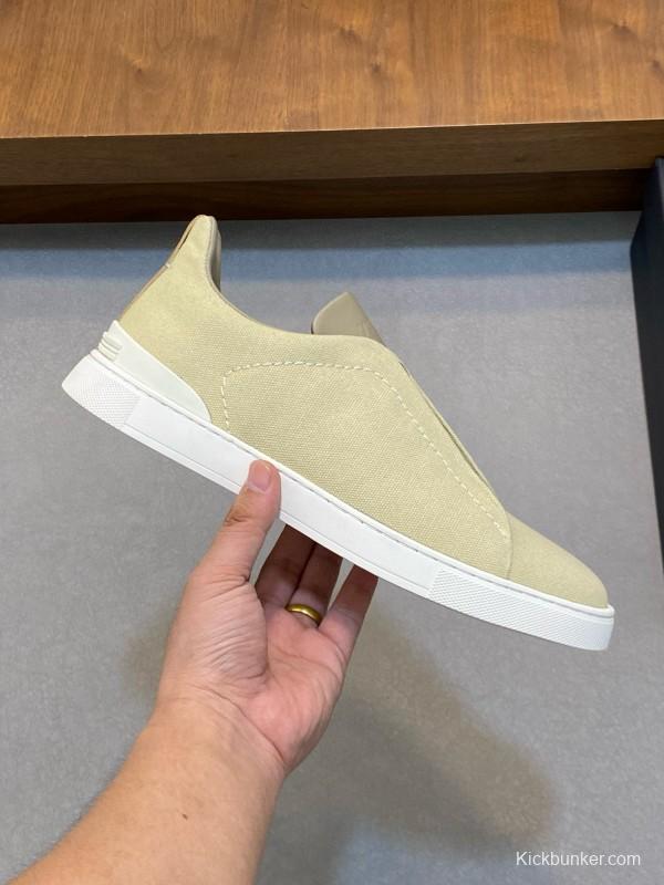 2024 Unisex Ermenegildo Zegna Beige Leather Fabric Sneaker MJ00280