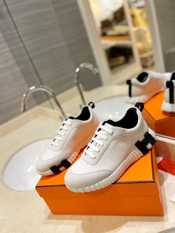 2024 Unisex Hermès white black leather sneakers