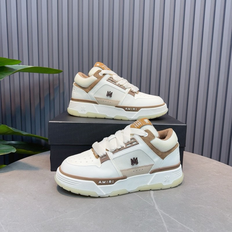 2024 Unisex Amiri White Beige Leather Mesh Sneakers MJ00360