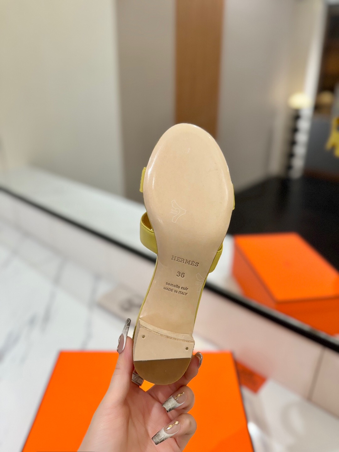 2025 Women Hermès Yellow Leather Sandal