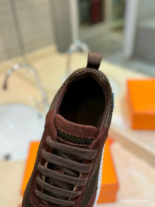 2024 Unisex Hermès brown dark brown mesh suede sneakers