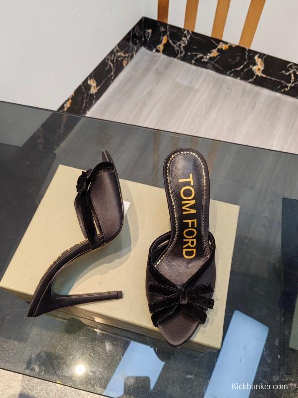 2025 Women TOM FORD Black Velvet High Heel Backless Sandals KFY00290
