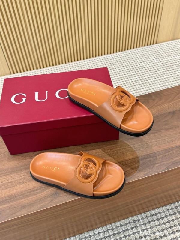 2025 Women Gucci Brown Leather Slides LY00230