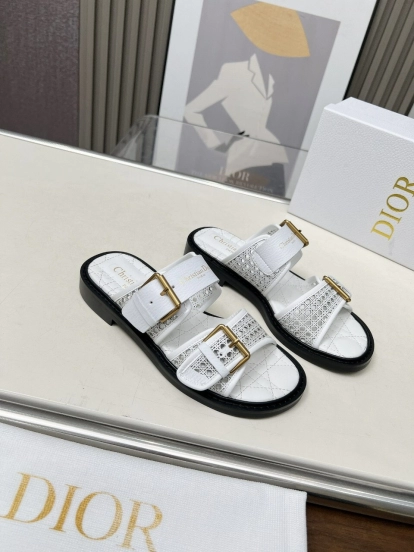 2025 Women Dior White Leather Slippers LY00220