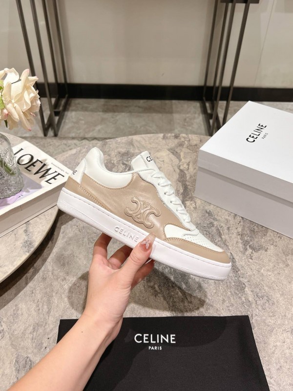 2025 Women Celine Beige White Leather Sneakers