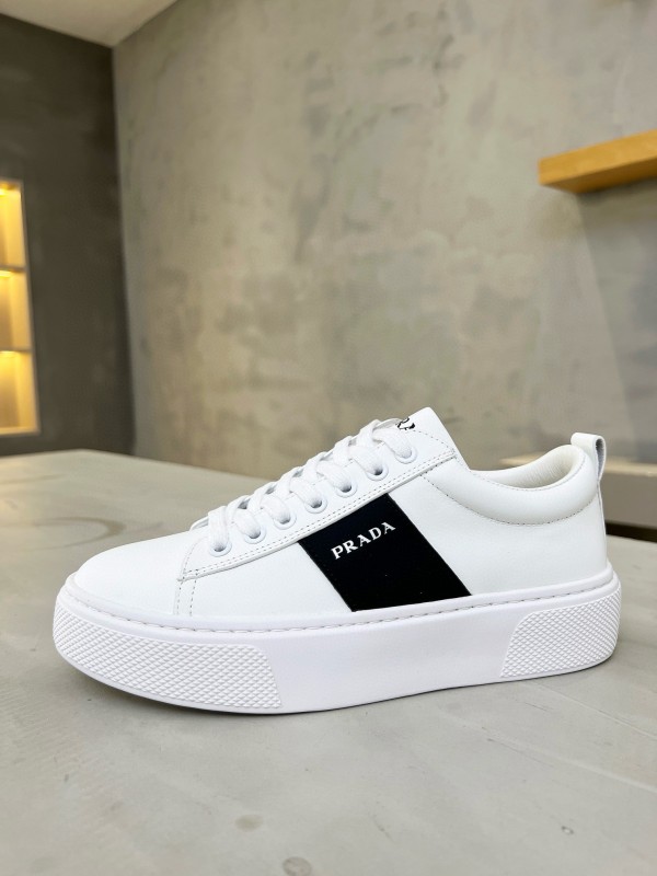 2024 Unisex Prada White Black Leather Sneakers MJ00310