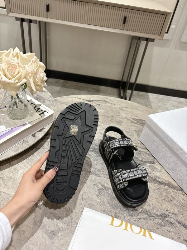2025 Women Dior Black White Fabric Sandals KFY00300