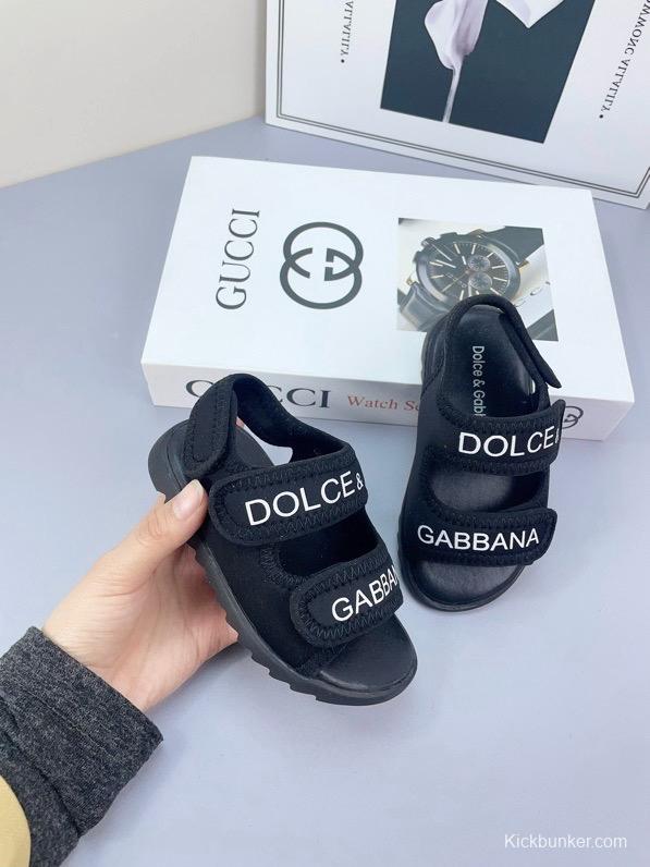 2025 Kids Dolce & Gabbana Pink Black White Leather Sandals