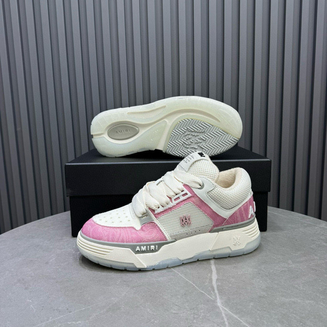 2024 Unisex Amiri Pink White Mesh Suede Sneakers MJ00360