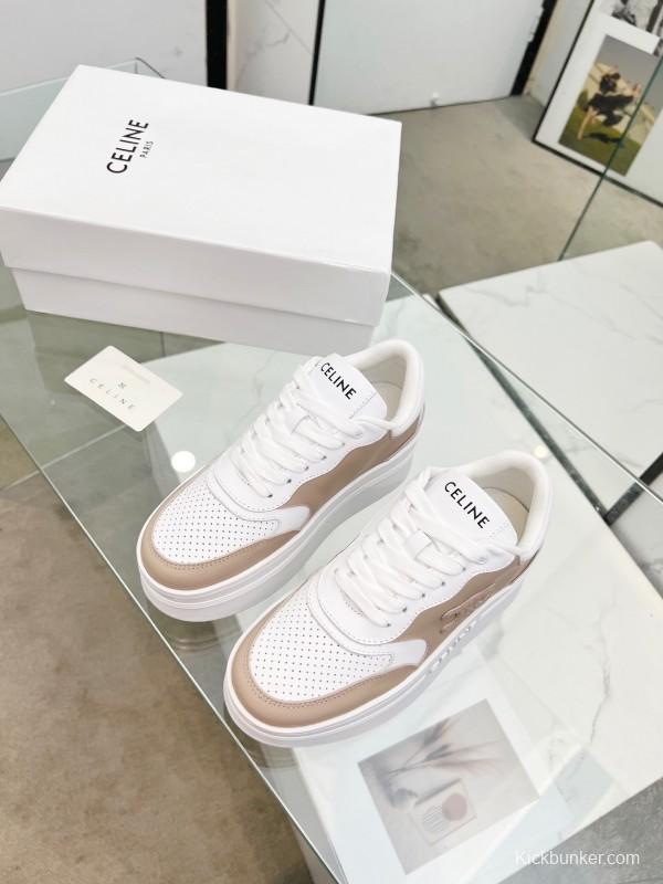 2025 Women Celine White Beige Leather Sneakers KFY00270